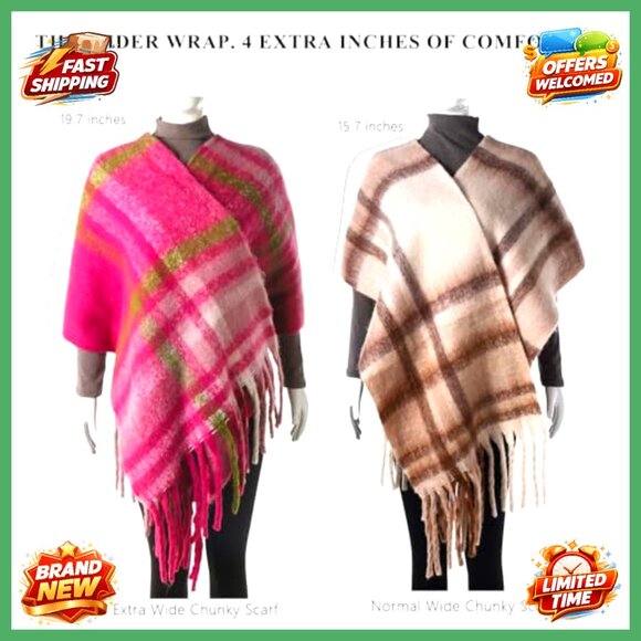 Oversized Chunky Blanket Scarf Shawl Wrap Thick Warm Polyester Fashion - Picture 4 of 6